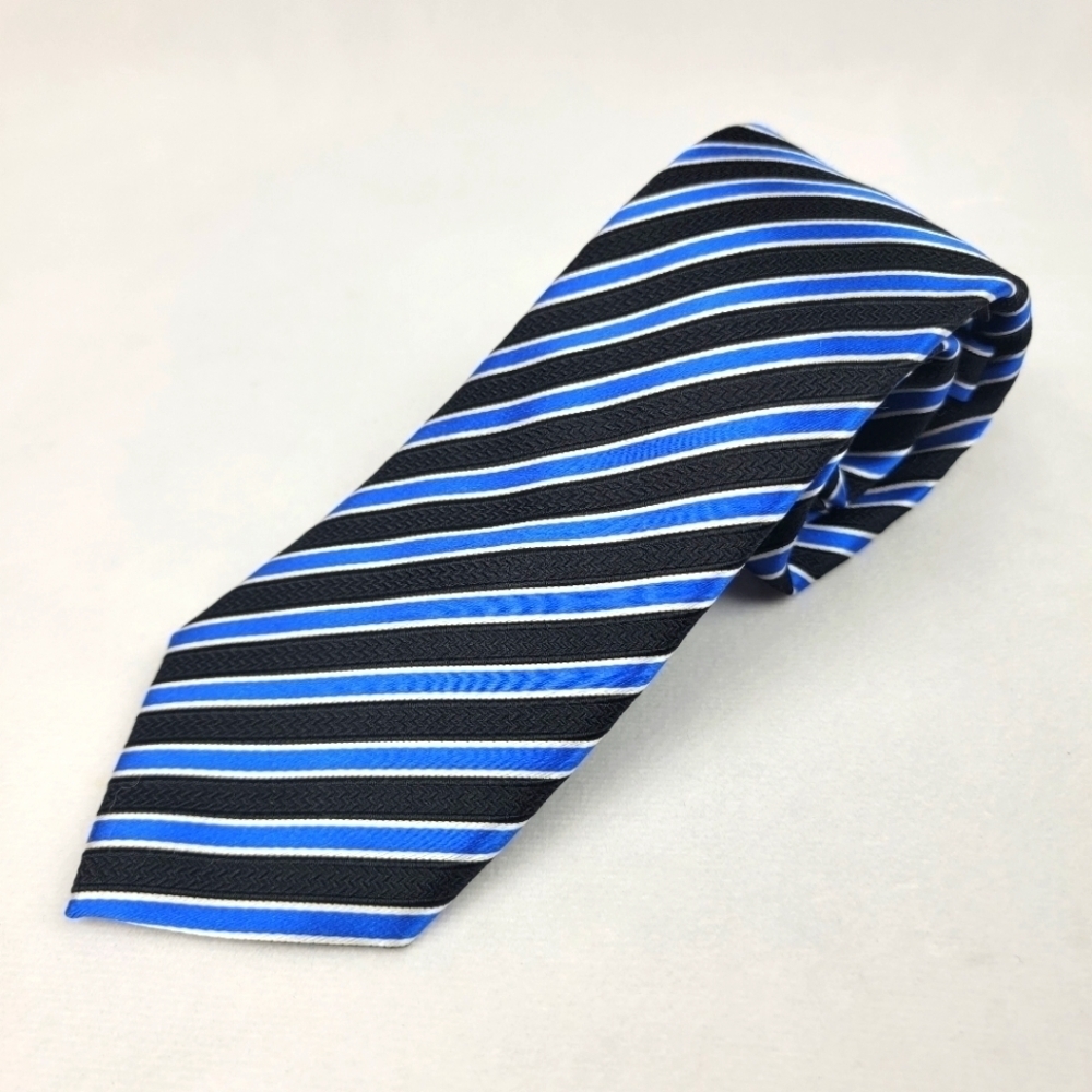 NWT 100% silk Sean John cobalt blue and black striped tie